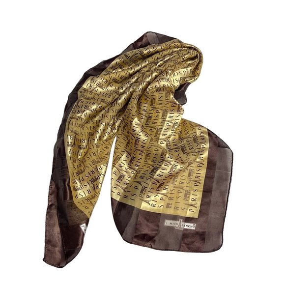 J. Mico Sancho Paris Women's Large Gold & Brown Scarf - Picture 2 of 7